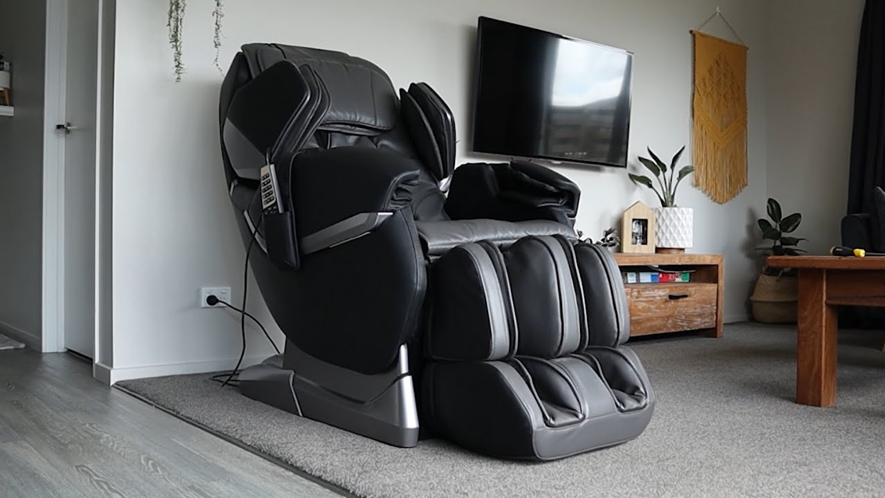 A massage chair in the living room of a modern, clean home