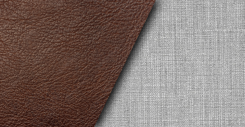 Image of a leather sample on top of a woven fabric sample